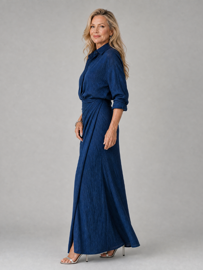Mirque | Vestido Maxi de Manga Larga con Envoltura