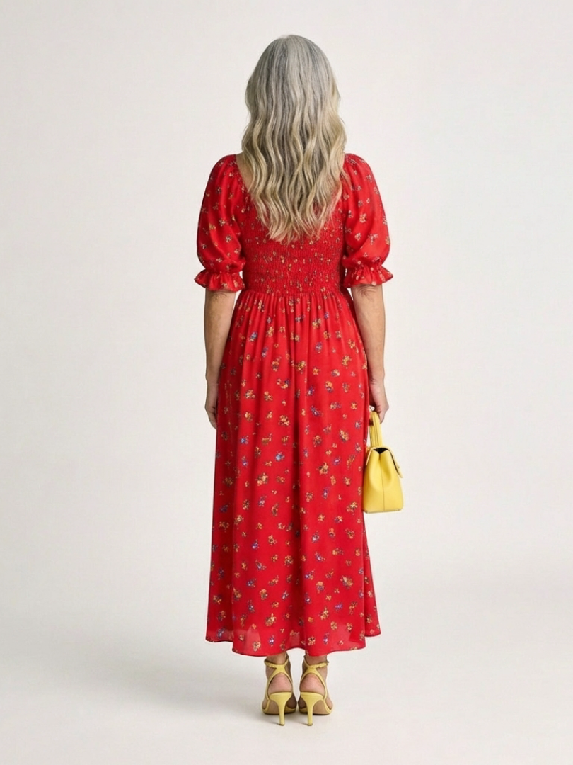 Delphine | Vestido midi con escote cuadrado y estampado floral
