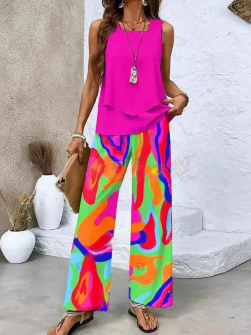Ovelynra™ | Top sin mangas y pantalones de pierna ancha