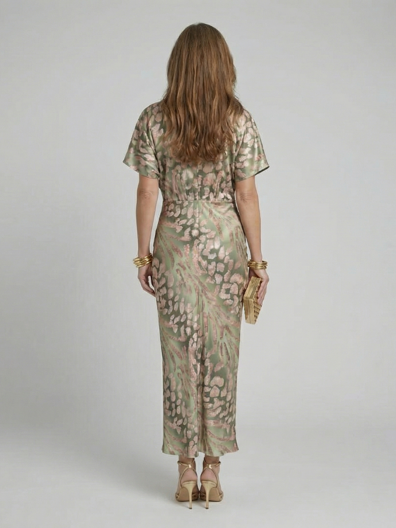 Coralie | Impresión abstracta Vestido midi con escote en V y cintura entallada