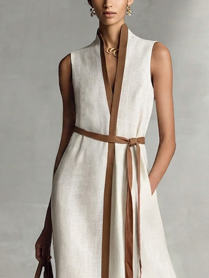 Vestido Maxi de Algodón y Lino con Tirantes Sin Mangas para Mujeres MDZ1153B7BA