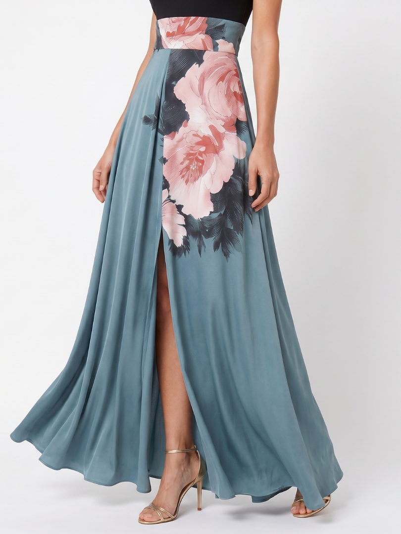 Olympas | Vestido Maxi con Escote Halter y Falda Floral