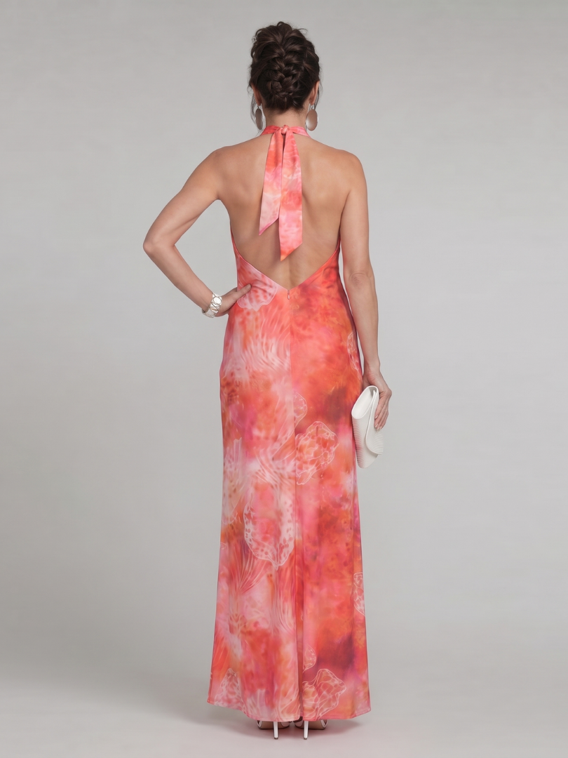 Coraline | Vestido Maxi con Estampado y Cuello Halter