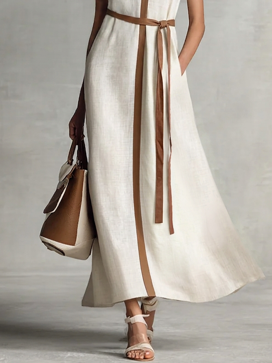 Vestido Maxi de Algodón y Lino con Tirantes Sin Mangas para Mujeres MDZ1153B7BA