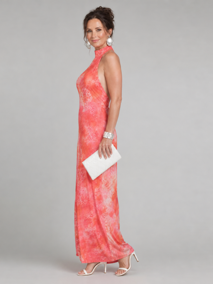 Coraline | Vestido Maxi con Estampado y Cuello Halter
