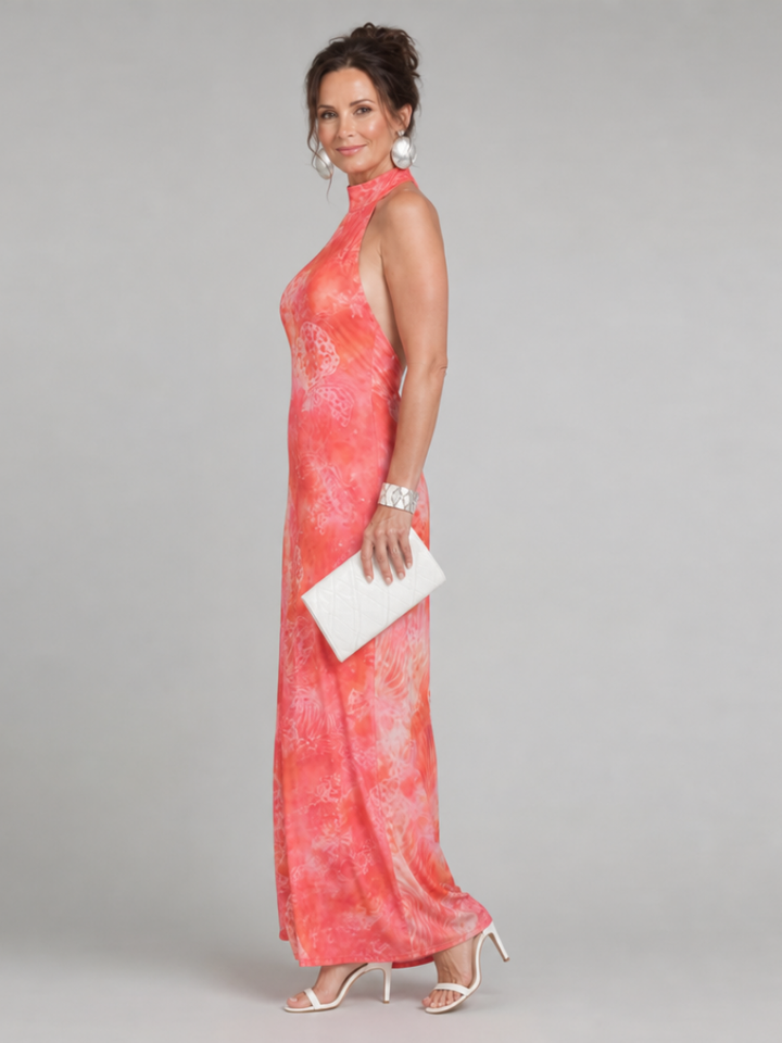 Coraline | Vestido Maxi con Estampado y Cuello Halter
