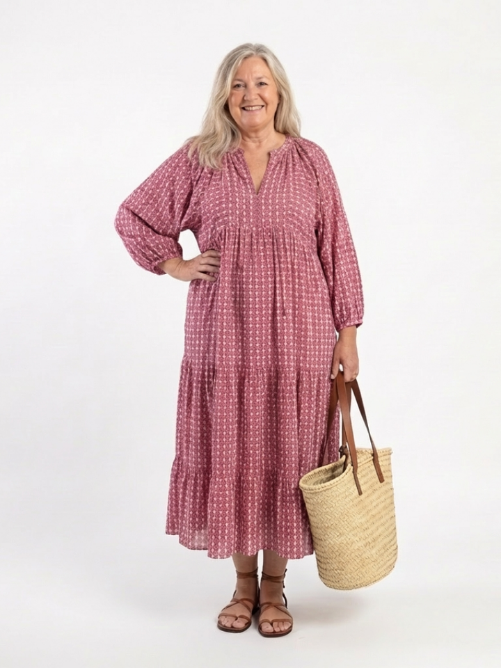 Arlette | Vestido midi con estampado geométrico y mangas largas