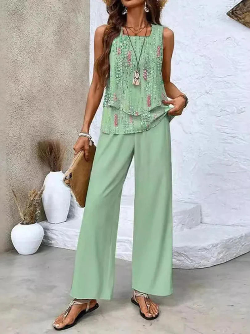 Ovelynra™ | Top sin mangas y pantalones de pierna ancha