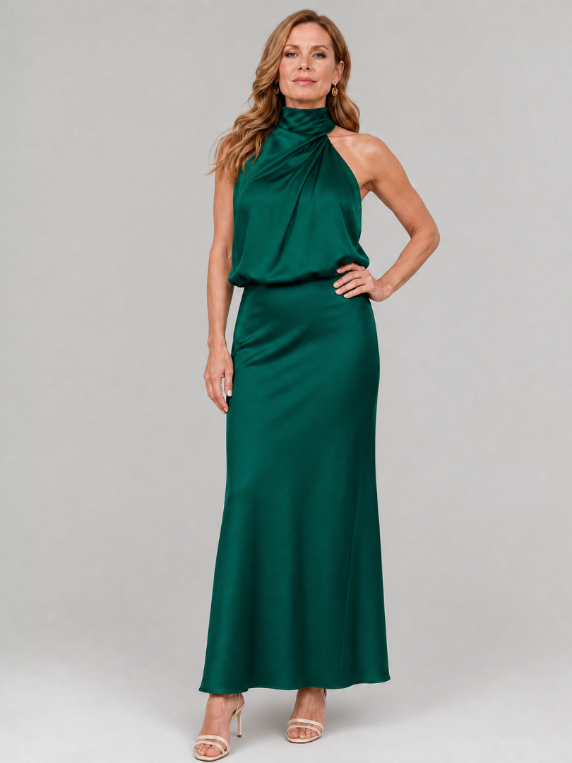 Nopal | Vestido Midi Sin Mangas con Cuello Drapé