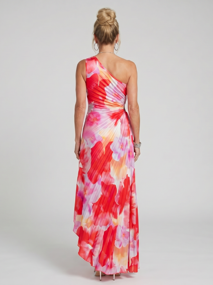 Taya | Vestido Midi con Busto Plisado de Un Hombro