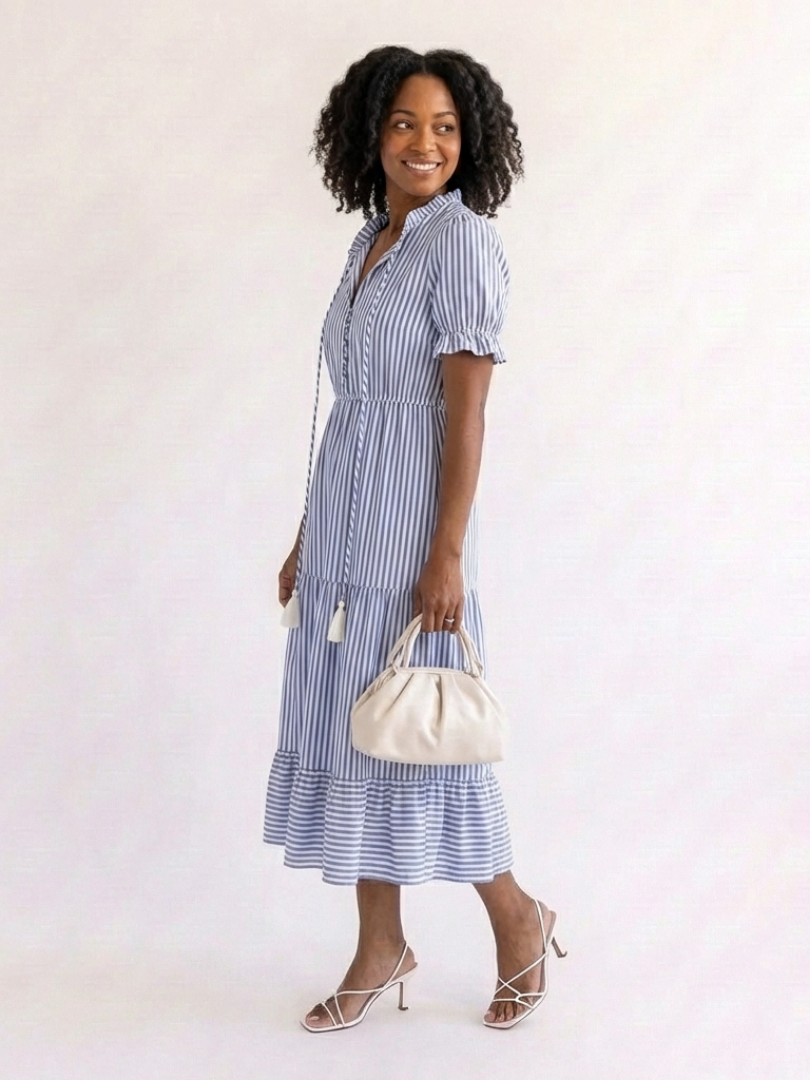 Dakota | Vestido midi de manga corta y rayas