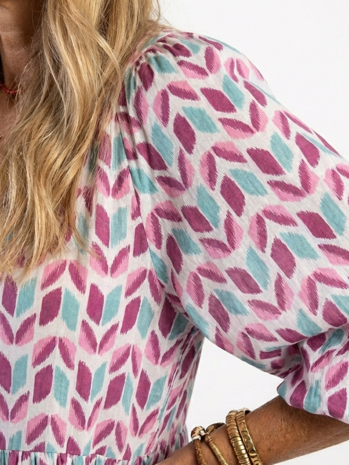 Mireya | Vestido midi de mangas largas con estampado geométrico
