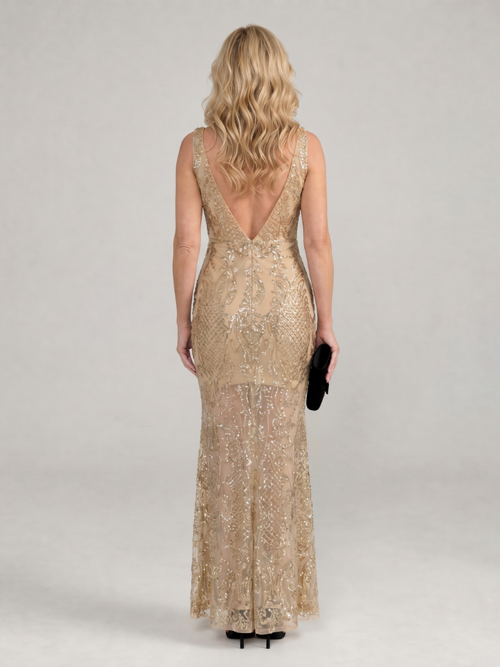 Sirea | Vestido midi sin mangas con paneles de lentejuelas