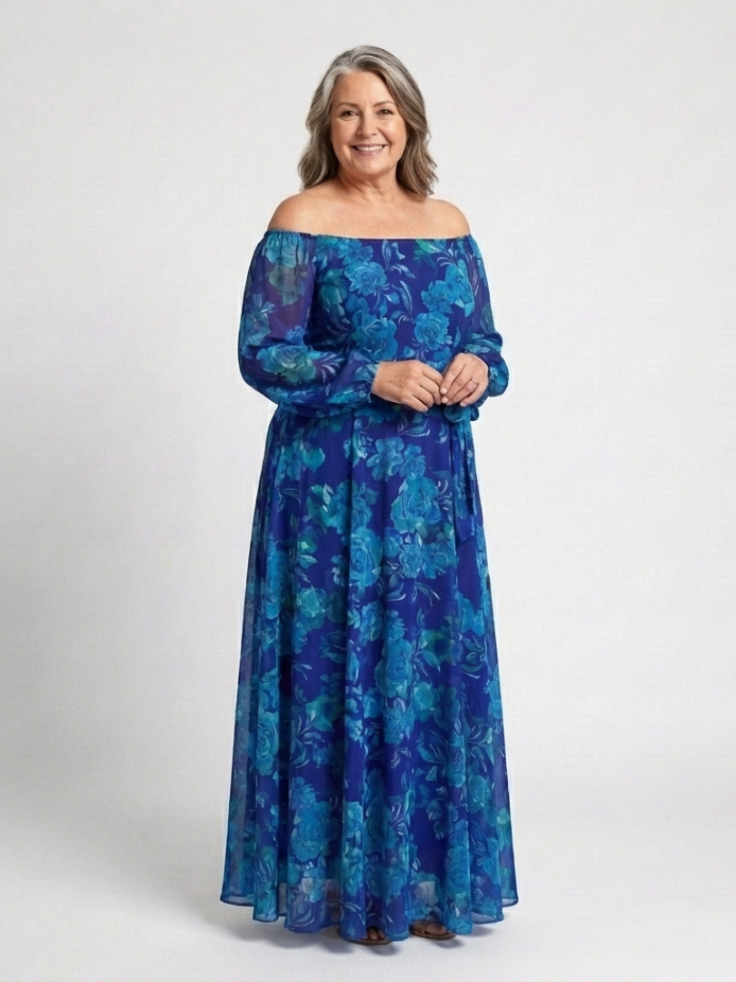Aspen | Vestido Maxi de Hombros Descubiertos con Flores