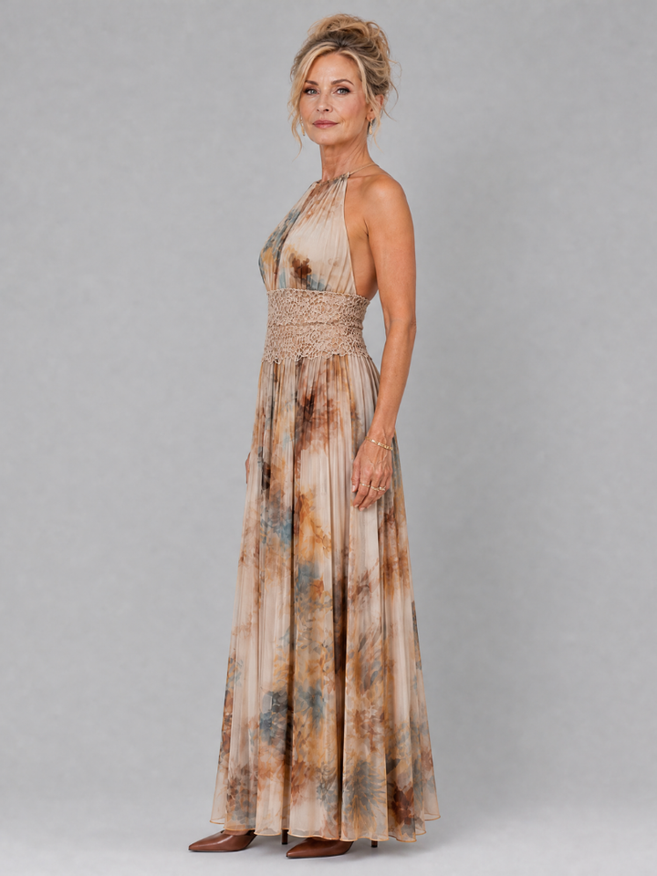Elavenue | Vestido Maxi con Escote Halter y Cintura de Encaje