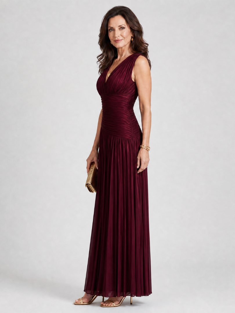 Lemar | Vestido Midi Sin Mangas con Escote en V Plisado