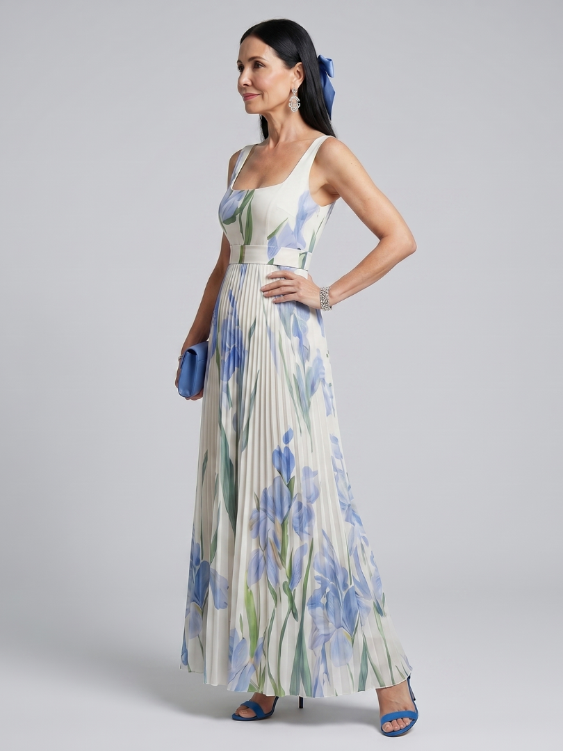 Ophelia | Vestido midi sin mangas con escote cuadrado e impresión floral