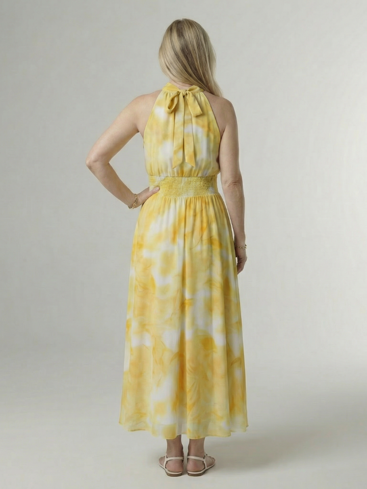 Sylin | Vestido Midi con Escote Halter Fruncido