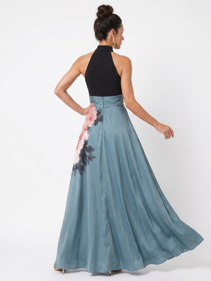 Olympas | Vestido Maxi con Escote Halter y Falda Floral