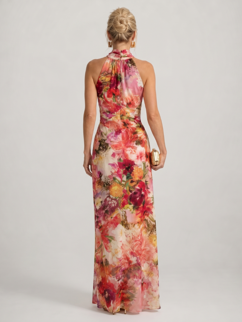 Elisabetta | Vestido Maxi Impreso Floral con Cuello Halter