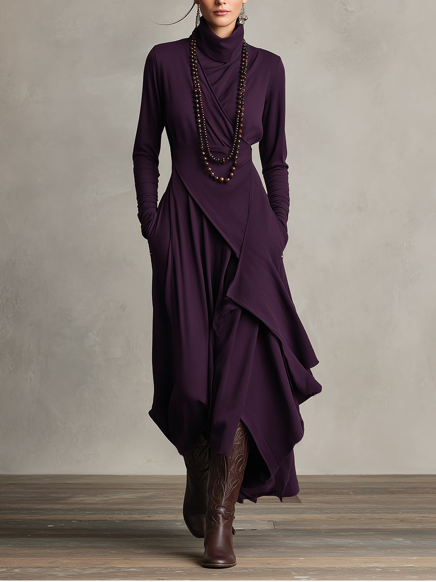 Ropa Maxi Asimétrica Plisada de Algodón Boho Morado para Mujeres MDA2055J9I