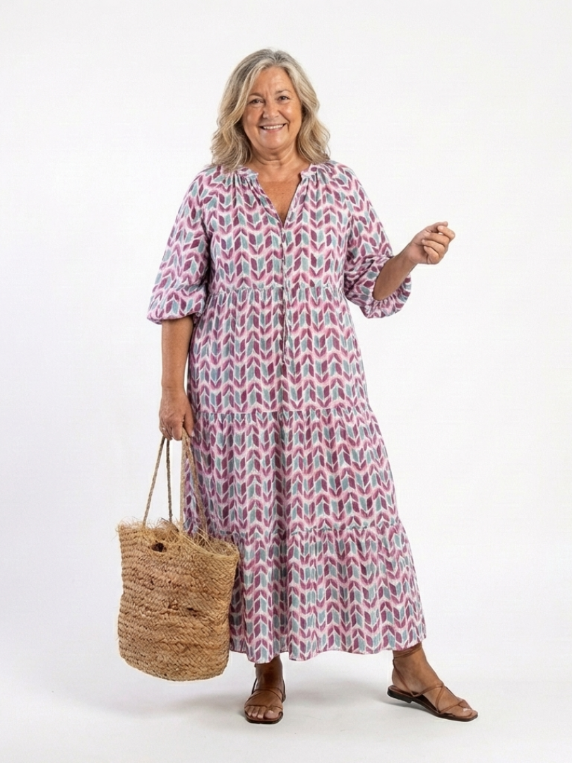 Mireya | Vestido midi de mangas largas con estampado geométrico