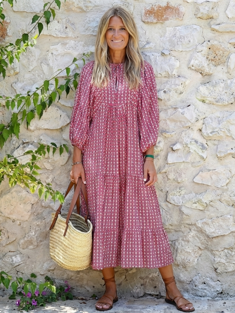 Arlette | Vestido midi con estampado geométrico y mangas largas