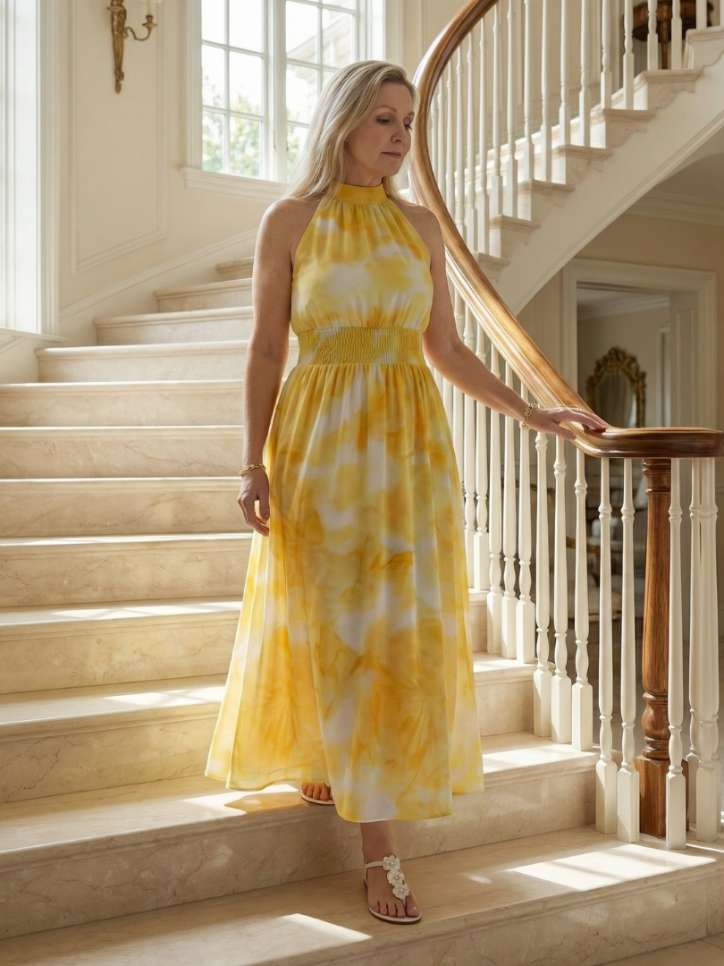 Sylin | Vestido Midi con Escote Halter Fruncido