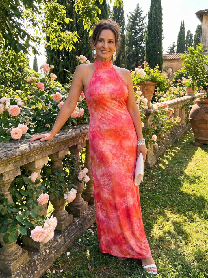Coraline | Vestido Maxi con Estampado y Cuello Halter