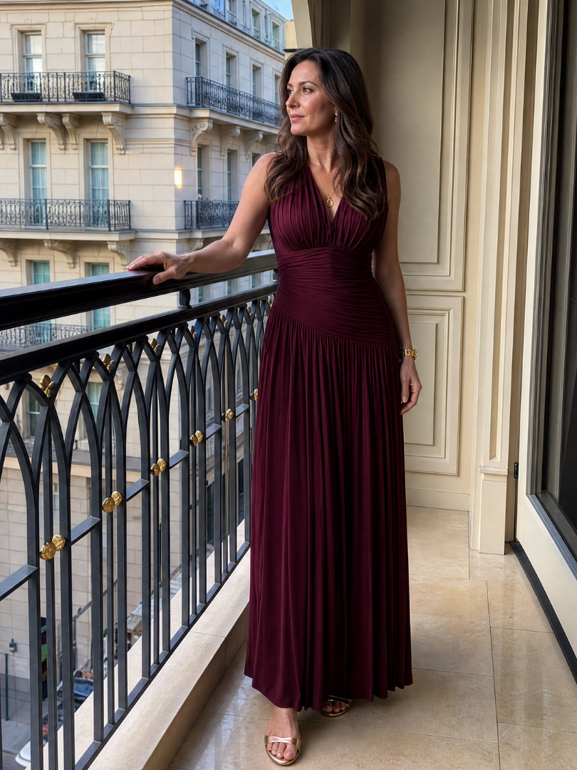 Lemar | Vestido Midi Sin Mangas con Escote en V Plisado