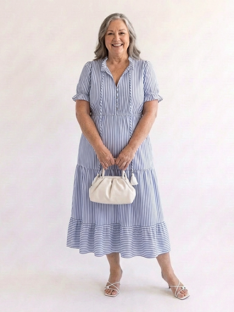 Dakota | Vestido midi de manga corta y rayas