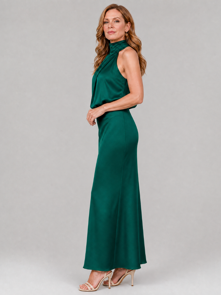 Nopal | Vestido Midi Sin Mangas con Cuello Drapé