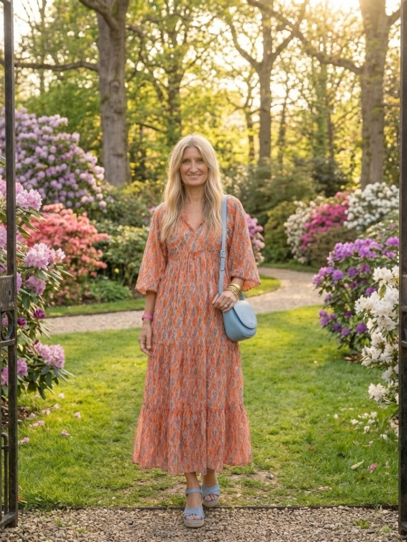 Amara | Vestido midi con escote en V y patrón geométrico