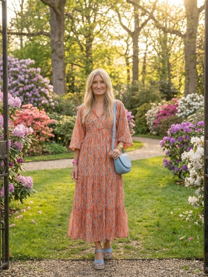 Amara | Vestido midi con escote en V y patrón geométrico