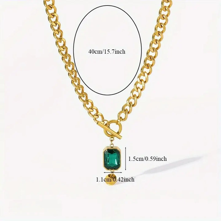 Collar Pendente Esmeralda Cadena Gruesa