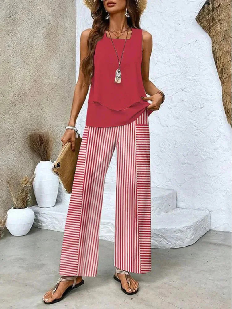 Ovelynra™ | Top sin mangas y pantalones de pierna ancha