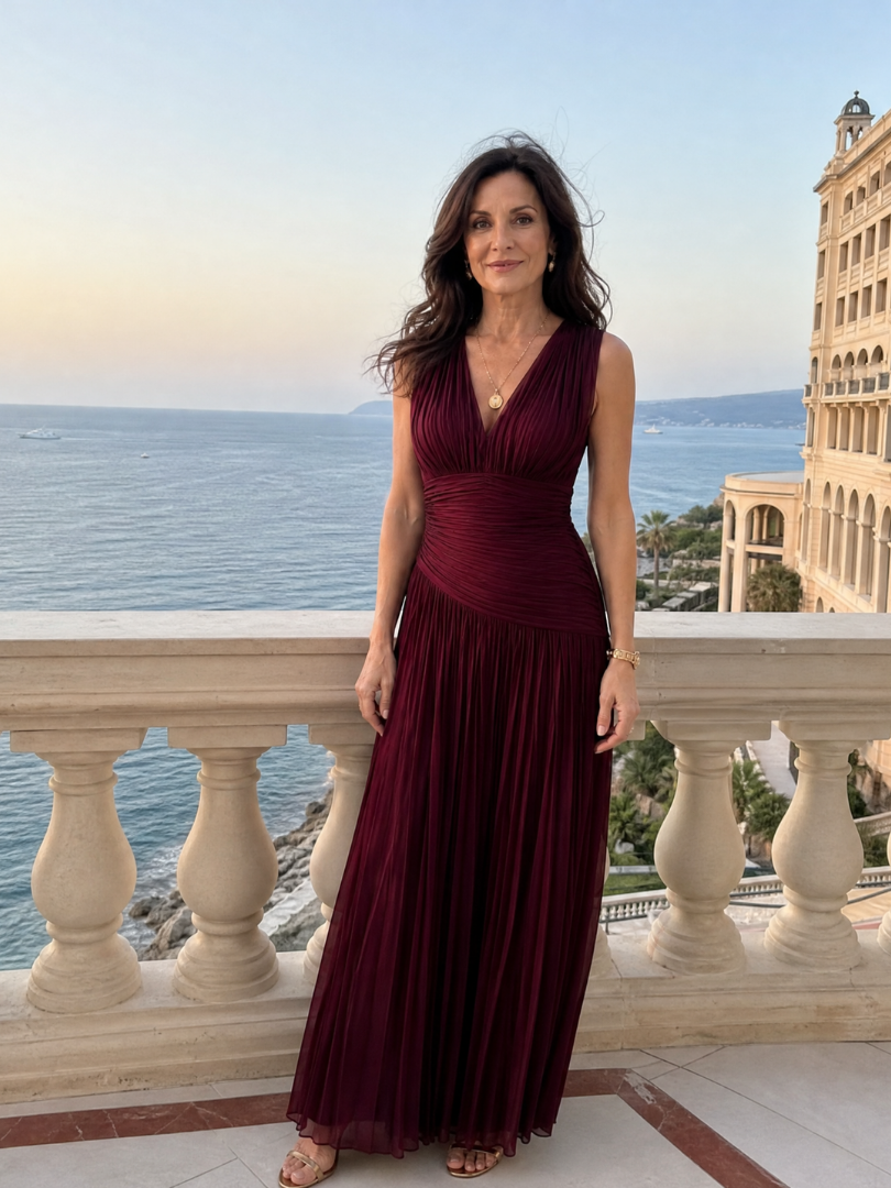 Lemar | Vestido Midi Sin Mangas con Escote en V Plisado