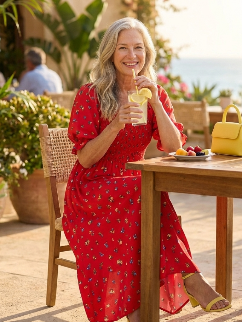 Delphine | Vestido midi con escote cuadrado y estampado floral