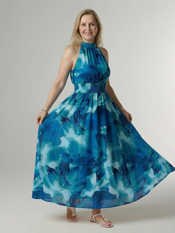 Sylin | Vestido Midi con Escote Halter Fruncido
