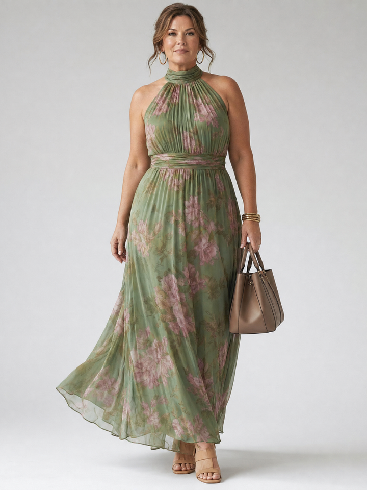 Mirelle | Vestido Midi con Escote Halter Fruncido