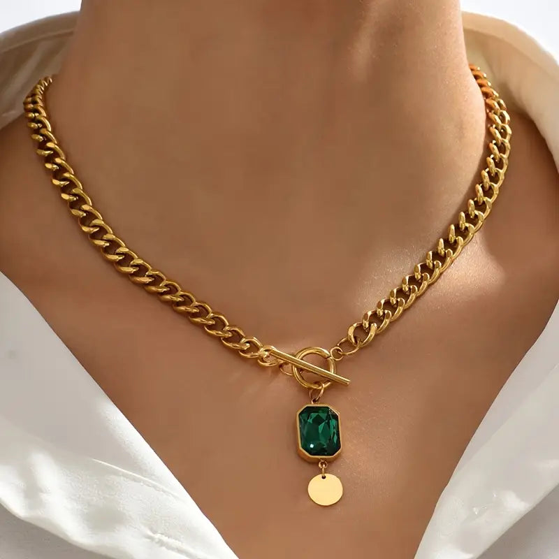 Collar Pendente Esmeralda Cadena Gruesa