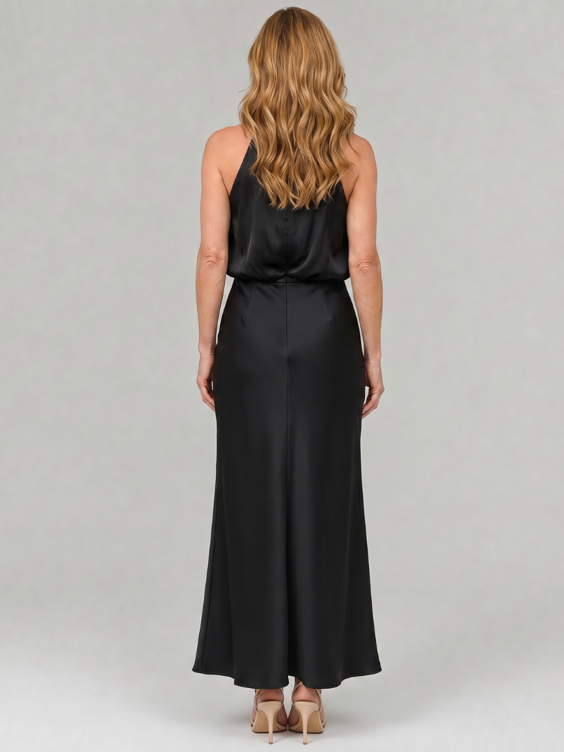 Nopal | Vestido Midi Sin Mangas con Cuello Drapé