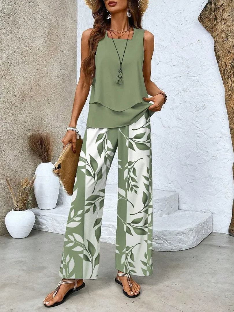 Ovelynra™ | Top sin mangas y pantalones de pierna ancha