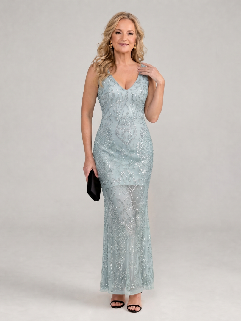 Sirea | Vestido midi sin mangas con paneles de lentejuelas