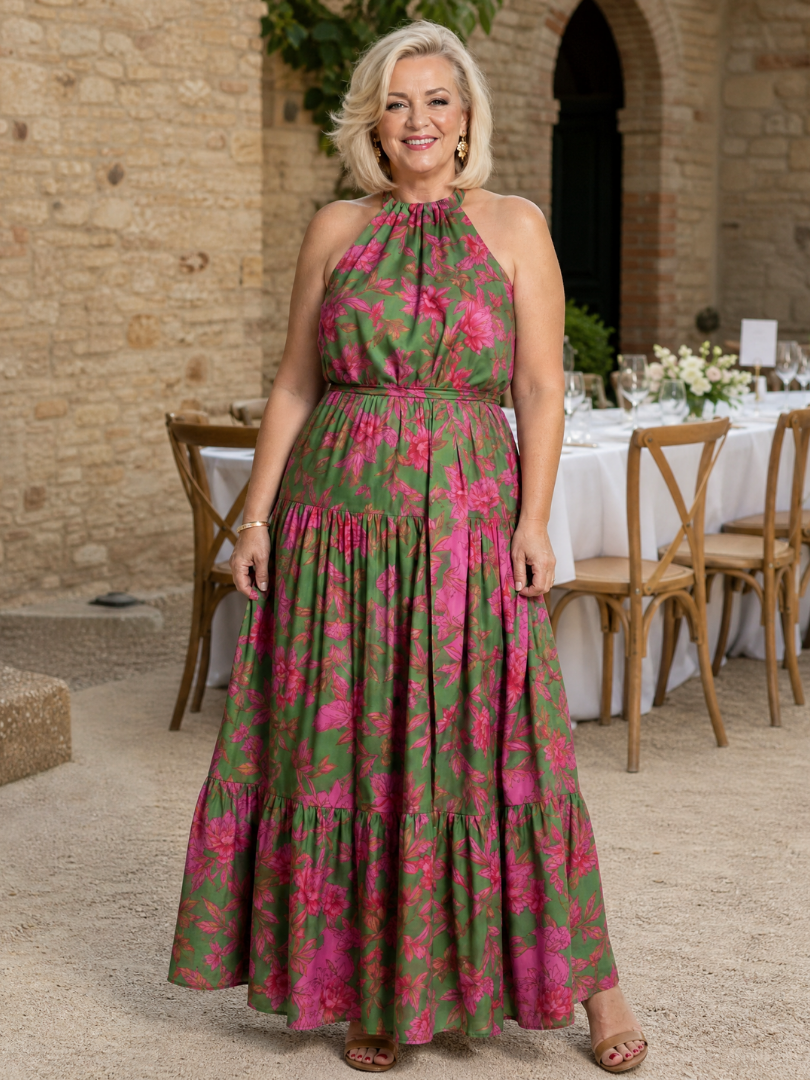 Rowen | Vestido Midi Drapé con Cuello Halter