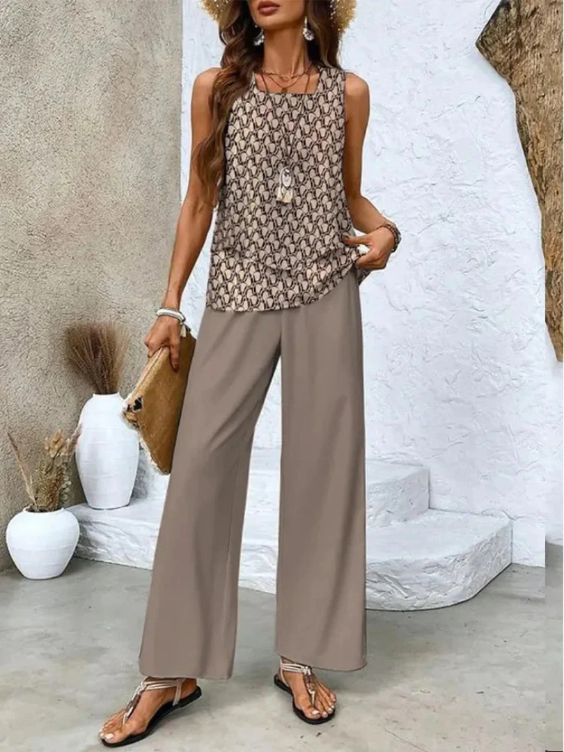Ovelynra™ | Top sin mangas y pantalones de pierna ancha