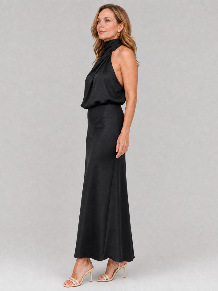 Nopal | Vestido Midi Sin Mangas con Cuello Drapé