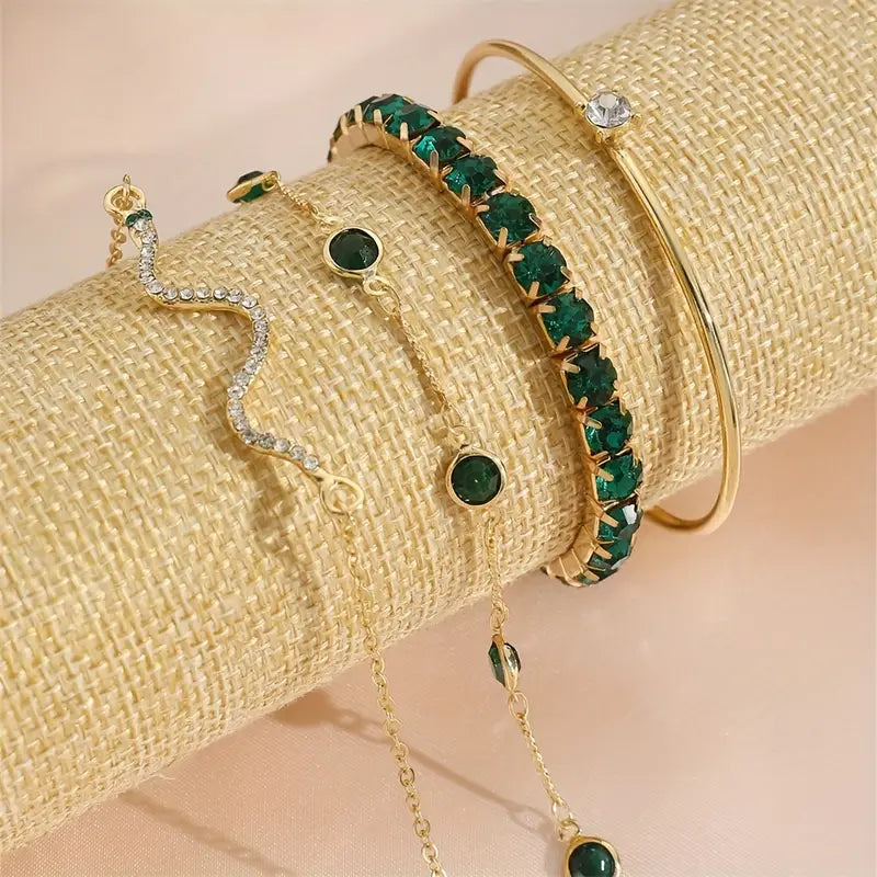 Conjunto de Pulseras de Piedra Preciosa Verde