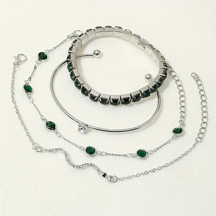 Conjunto de Pulseras de Piedra Preciosa Verde