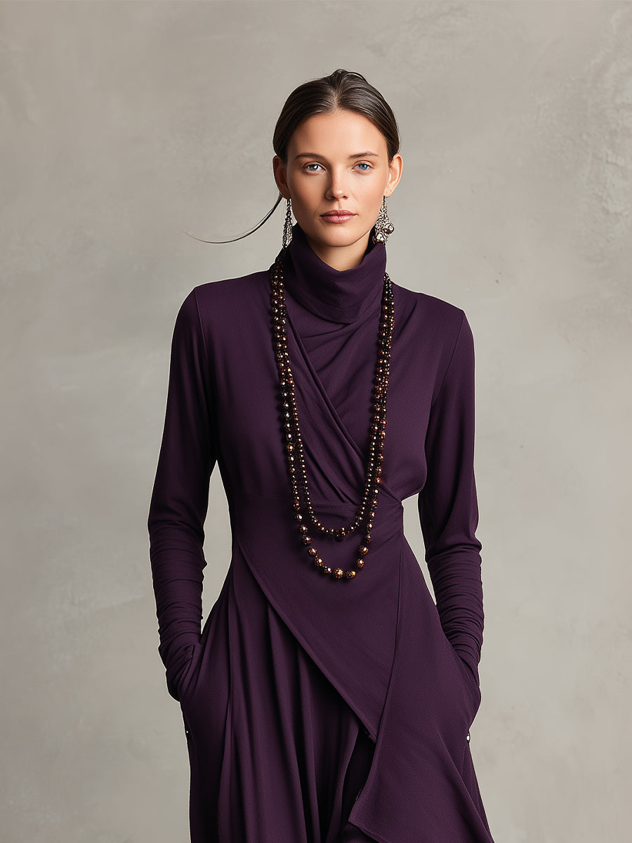 Ropa Maxi Asimétrica Plisada de Algodón Boho Morado para Mujeres MDA2055J9I
